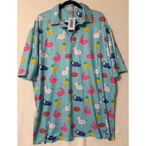 Proud Ninety Golf Polo Shirt Men 3XL Blue Graphic Print  Moisture Wicking